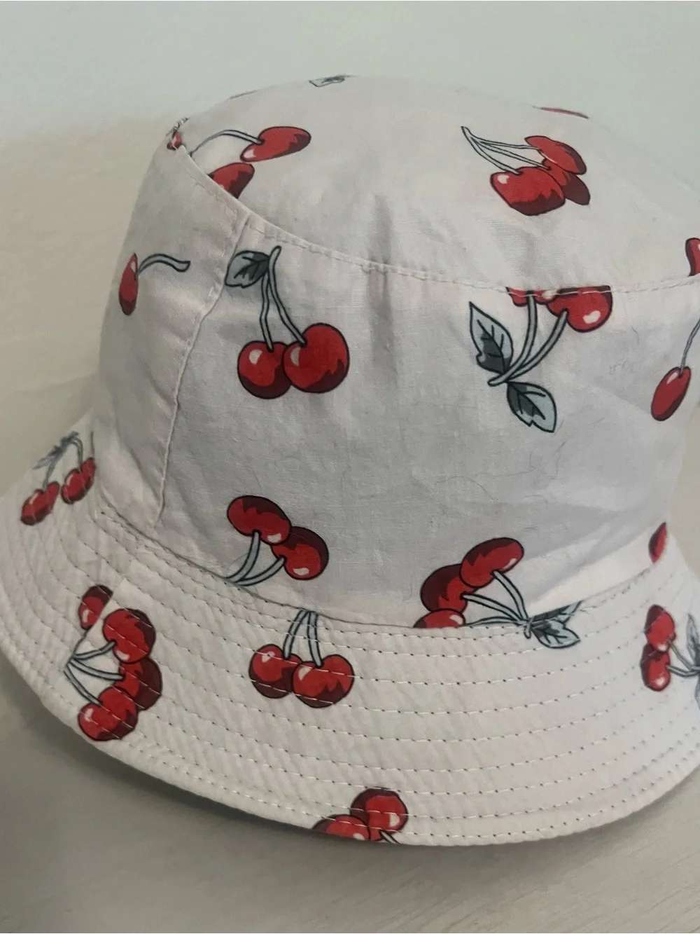 Girls' Cherry Print Bucket Hat - White with Red Cherries
